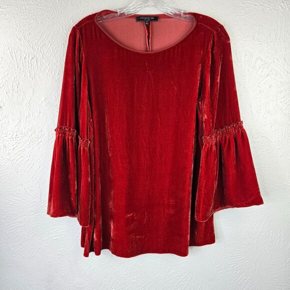 Lafayette 148 Tops - Lafayette 148 Velvet Top S Silk Burnt Orange Bell Sleeve Loose Fit Dressy Flowy